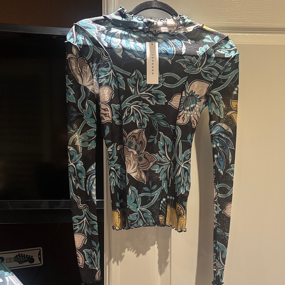 Topshop Long Sleeve Mesh Top